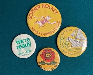 Vintage MN Gopher Hockey, Edina Homecoming 1980, Iowa Hawkeye Rose Bowl 1986 & North Stars buttons