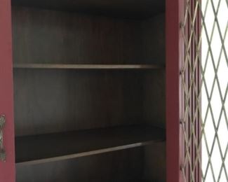 TWO (2) custom painted (burnt red) library cabinets with heavy metal inserts - very nice and beautifully made.  7’ tall, 4’ wide, 17” deep.  $650 EACH. SOLD