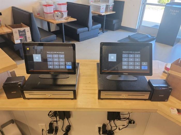 Toast POS System - 2 Registers - 4 Monitors - 2 Kitchen Printers - App Based