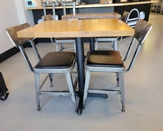 Kitchenette Style Table with 2 Metal Chairs - Leather Padded Seat