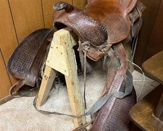 Antique Leather High Back Saddle marked 2314