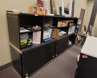 Particle Board Storage Cabinet W/ Shelves & Sliding Doors