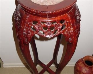 Carved hongmu stand with marble