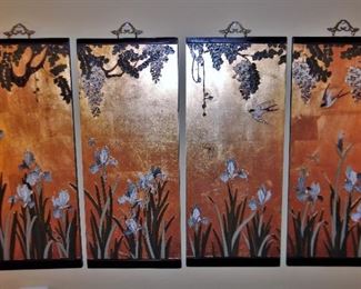 Four panel gilt metal & enamel artwork