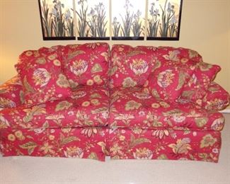 Red floral print sofa from Peabody's Interiors