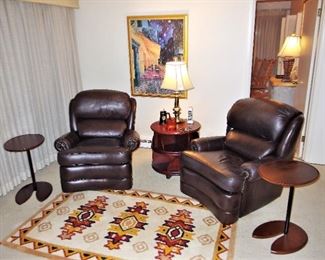Pair of Smith Brothers leather nailhead recliners