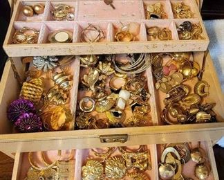 84 Pair Of Earrings And Vintage Jewelry Box With Key