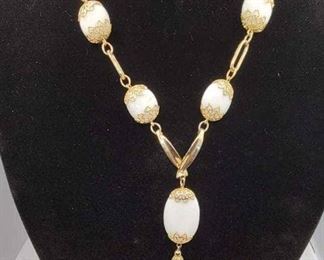 Gold Tone Necklace With White Stones