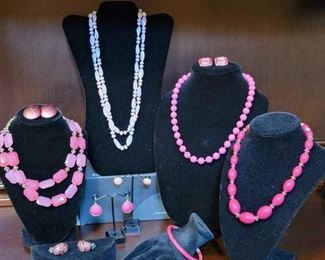 Pretty In Pink 4 Necklaces, 1 Bracelet  5 Pairs Of Earrings