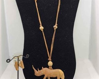 Rhino Necklace Wood Earrings