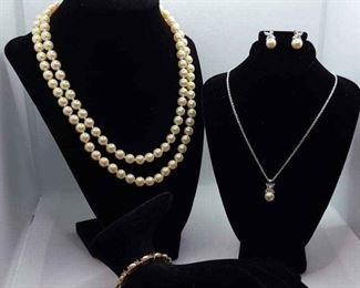 Vintage 3 Necklaces, 1 Bracelet  1 Pair Of Earrings