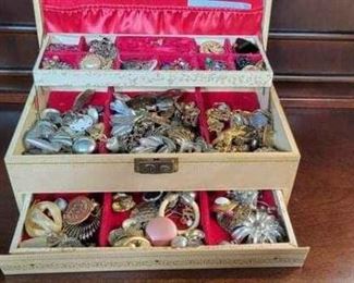 Vintage Jewelry Box with Key Filled With Jewelry