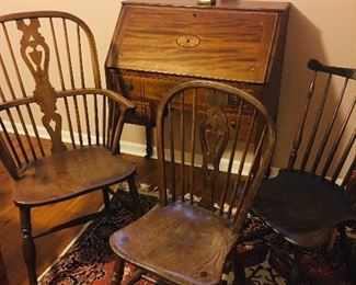 Windsor chairs, beautiful rugs and secretary desk