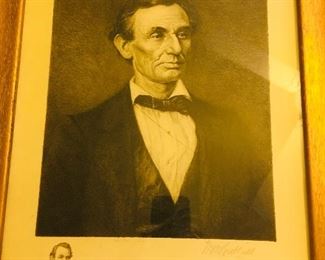 William Bicknell signed print of A. Lincoln only given to members of the Bibliophile Society, 1920s