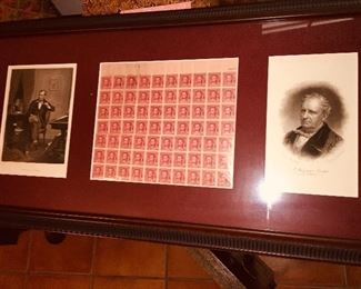 James Fenimore Cooper early engraving and stamps--framed