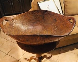 Early 19th century or earlier Burl Bowl possibly from Iroquois Tribe that’s 28” across and 21 1/2” wide with no cracks or worn through spots. 
