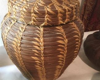 Pine Straw basket made by Chitimacha  weaver Adele Darden