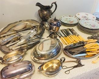 gorgeous 19th century sterling  flatware including two carving sets with James Fenimore Copper initials