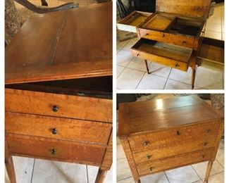 Early Curly Maple Writing desk with hidden drawers. Fantastic!!!!!