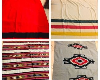 Early woolen blankets including uncut Hudson Bay and Navajo Blankets