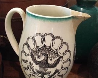 Liberty American Eagle Creamware Staffordshire pottery pitcher, jug--jug is from 1796 and features the addition of Tennessee as a state