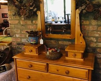 nice old dresser and can you see the basket of vintage Christmas ornaments?