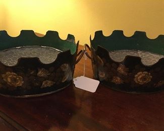2 19th century French Cache Tole Planters with liners