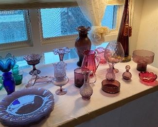 Cranberry, amethyst glassware