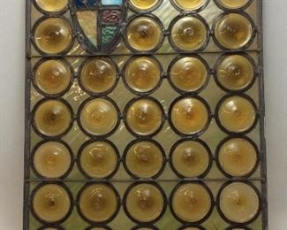 ANTIQUE STAINED GLASS WINDOW W/SHIELD