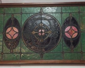 HUGE ANTIQUE STAINED GLASS WINDOW FRAMED