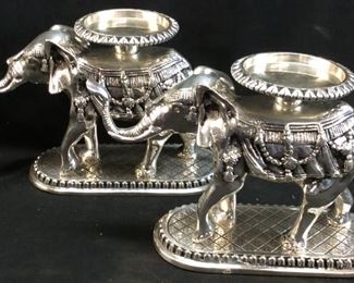 LACQUERED EPNS ELEPHANT CANDLE HOLDERS