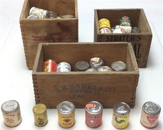 ANTIQUE SNUFF & TOBACCO BOXES RJR,
 BF GRAVELY, OLD PORT, RJR NATURAL LEAF,STAR OF HENRY, MY MARYLAND, BROWN MULE, HUMBUG, RH HANES, STRATERS, LESTERS GOLD FIG, APPLE, SCHNAPPES TOBACCO CRATES, ADVERTISING