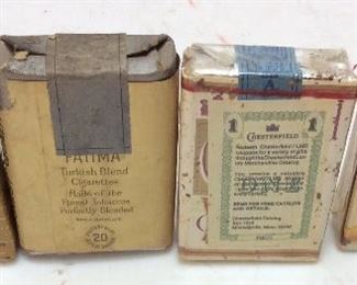 4 EARLY 1900s CIGARETTES, UNOPENED
FATIMA, PHILLIP MORRIS, CHESTERFIELD & CAMEL ADVERTISING
