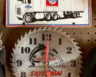 Vintage Pilot Tag and Skil Saw Clock