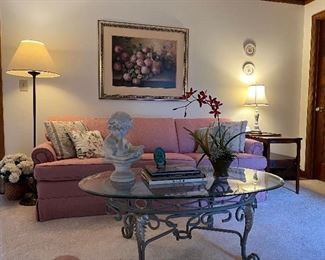 Custom sofa, side table, lamps & coffee table. Tons of accessories & artwork. 