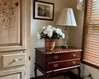 Lowboy style utility cabinet, crystal lamp