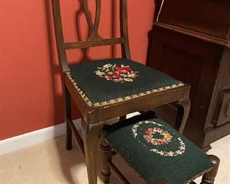 Needlepoint seat chair & stool