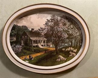 Currier & Ives Oval Metal Tray