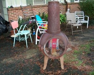 chiminea, iron, about 4 1/2 feet tall. a very nice one.