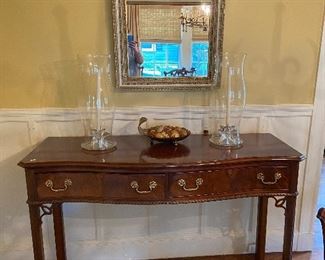 Wonderful pair of large glass hurricane shades