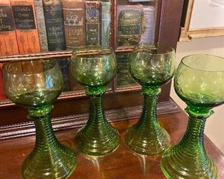 Unusual green glass goblets
