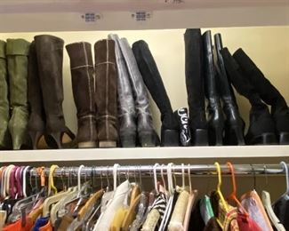 Closets full of clothes, shoes, boots, purses etc. Many good labels. Small sizes. Shoes mostly size 8.