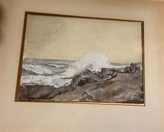 Crashing waves. Watercolor.