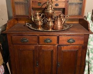 Southern Breakfront Cabinet. Unusual copper teaset with tray.
