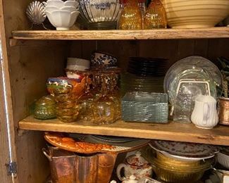Cabinets loaded with great and unusual serving pieces.