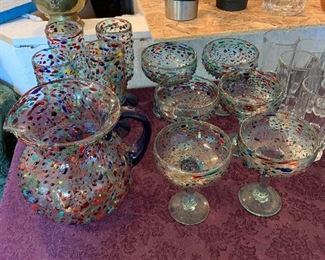 art glass margarita pitcher and glasses