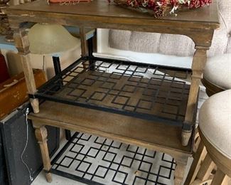 large end tables with wrought iron lower shelves