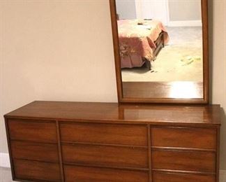 6 - Vintage mid-century dresser w/ offset mirror 63 1/2" X 19" X 70"
