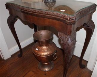 CARVED MAHOGANY CARD TABLE