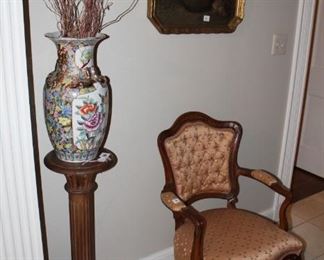 FRENCH CHAIR, ORIENTAL VASE & STAND